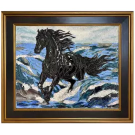 Панно декоративное из стекла "Черная лошадь"